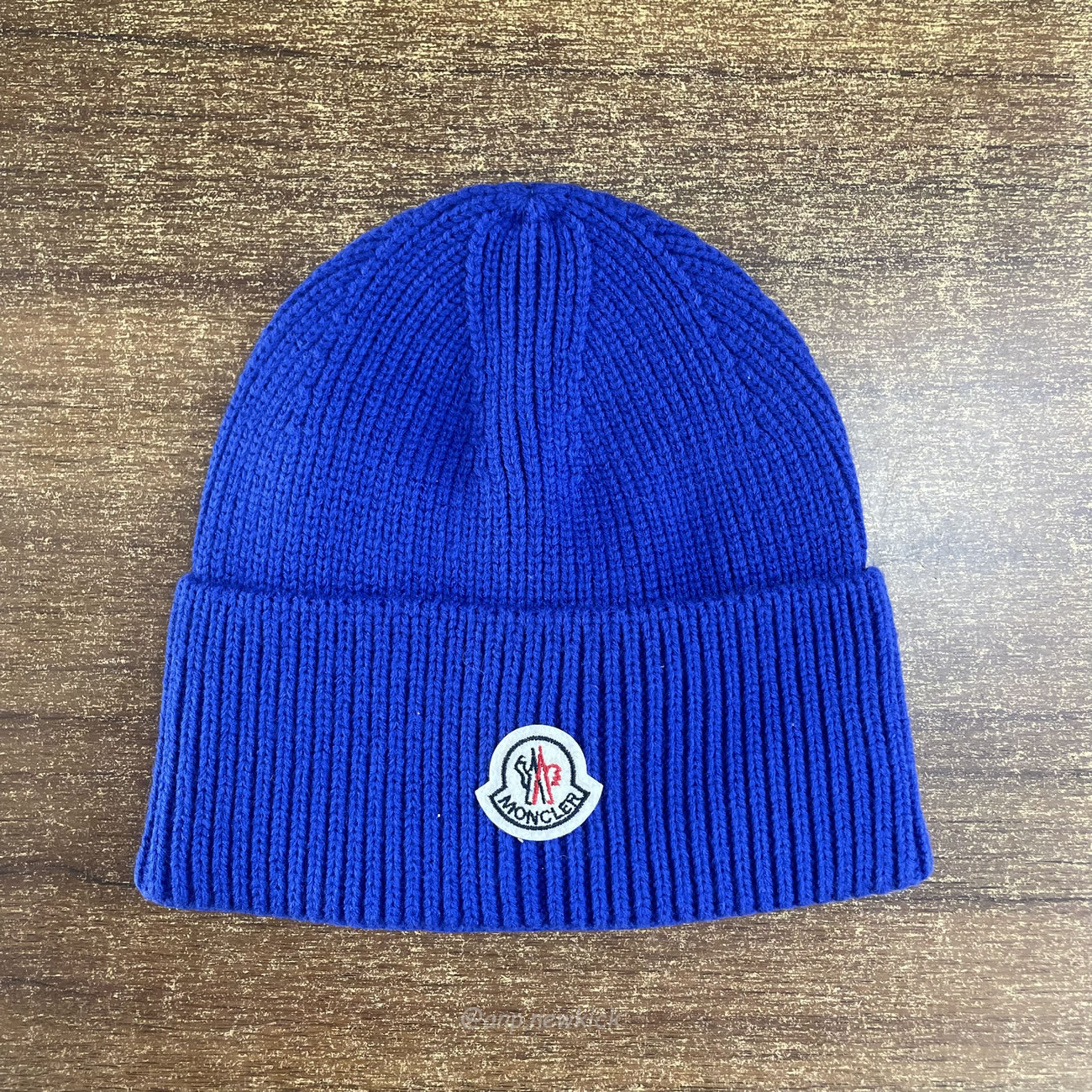 Moncler Logo Patch Ribbed Knit Beanie Black Blue (7) - newkick.cc